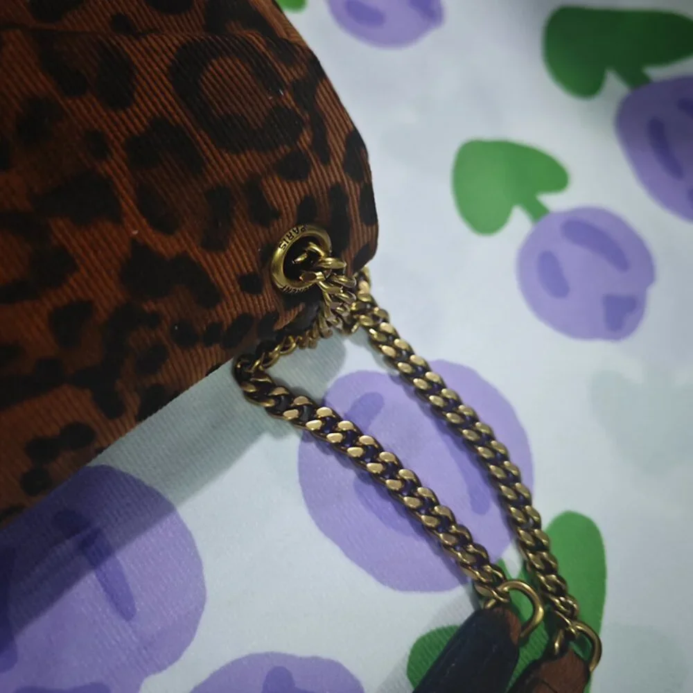 Saint Laurent Leopard Print Corduroy Chain Bag - Picture 6 of 13